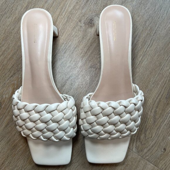 Cream Plaited Strap Low Block Flare Heel Mules - Picture 1 of 11